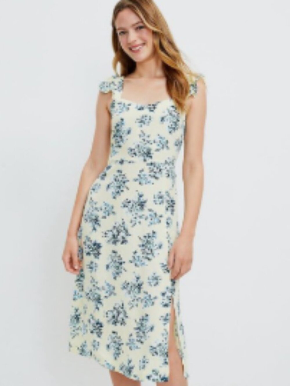 LOFT Floral Ruffle Strap Midi Dress